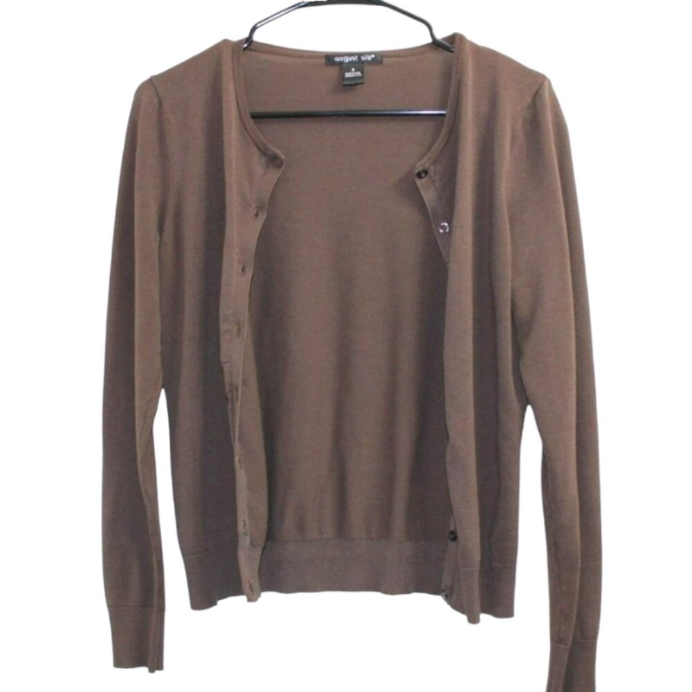 AUGUST SILK BUTTON DOWN BROWN CARDIGAN